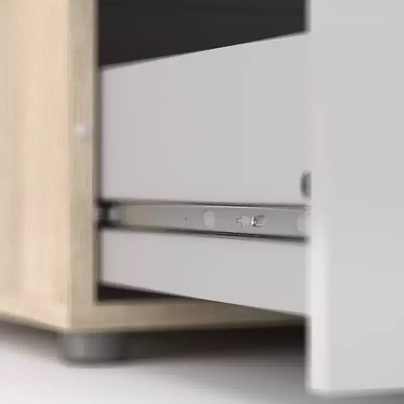 4-Drawer Vertical Dresser in Oak Finish with Silver Bar Handles and Smooth Metal Runners