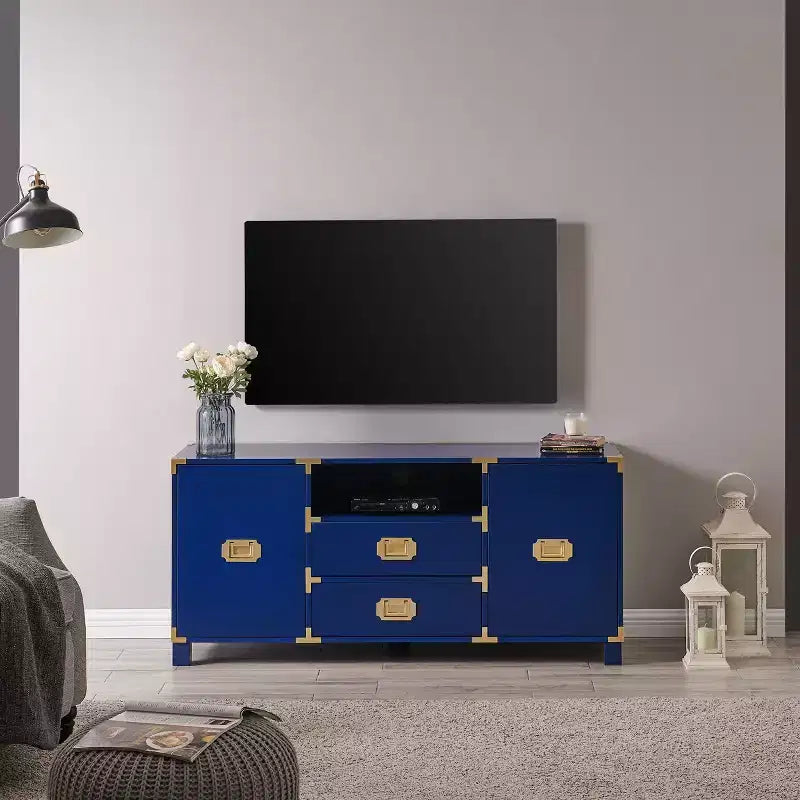 Campaign Entertainment Center Console with Drawers and Shelving - Blue