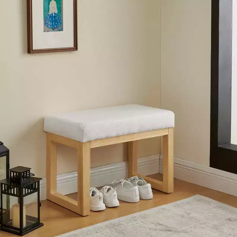 MAYEERTY Shoe Changing Bench with Wooden Frame and Soft Cushioned Seat for Hallway and Living Room - Beige