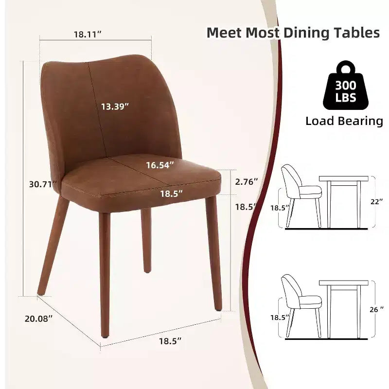 COZONY Leather Upholstered Dining Chair with Wood Legs, Wing Backrest and Thick Cushion