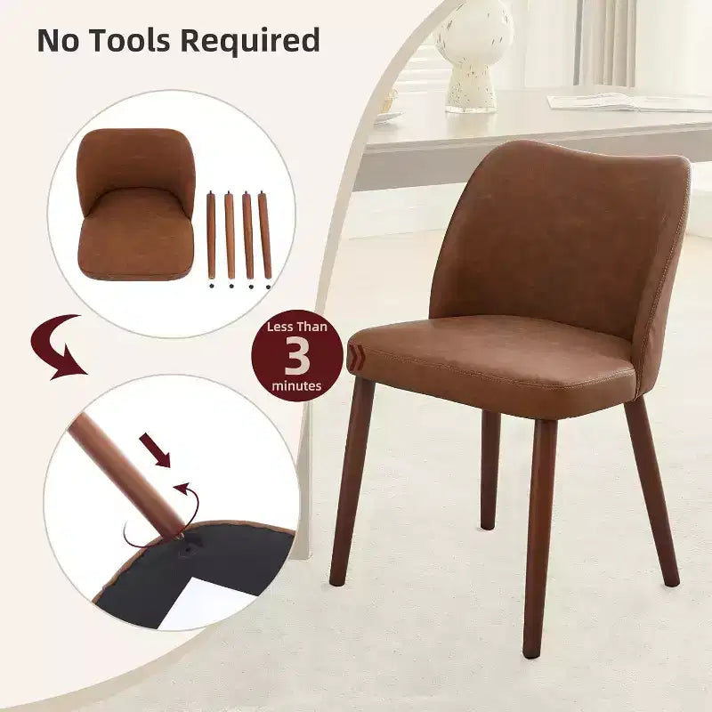 COZONY Leather Upholstered Dining Chair with Wood Legs, Wing Backrest and Thick Cushion