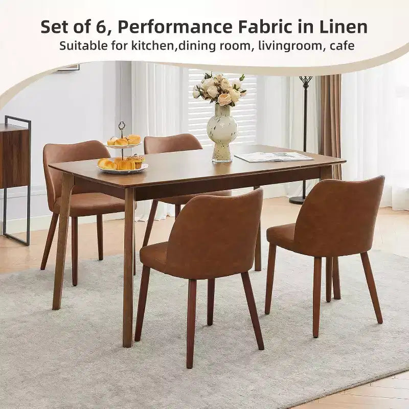COZONY Leather Upholstered Dining Chair with Wood Legs, Wing Backrest and Thick Cushion