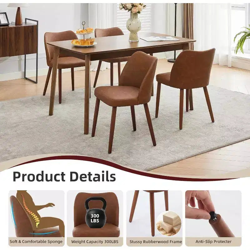 COZONY Leather Upholstered Dining Chair with Wood Legs, Wing Backrest and Thick Cushion