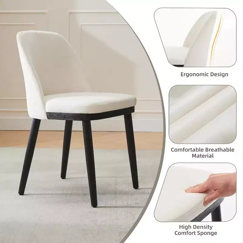 COZONY Leather Upholstered Dining Chair with Wood Legs, Wing Backrest and Thick Cushion