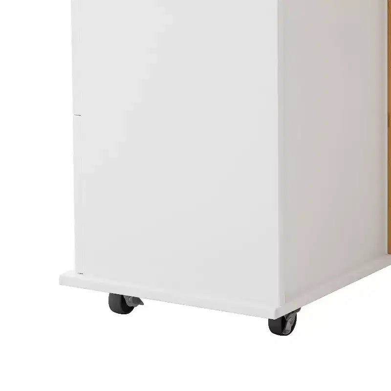 FAMYYT 43" White Kitchen Island Cart with Solid Wood Top, 2-Door Cabinet, 3 Drawers, Spice Rack and Towel Rack