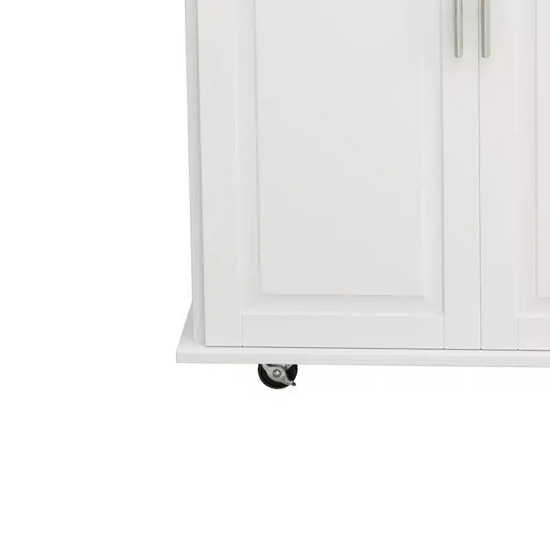 FAMYYT 43" White Kitchen Island Cart with Solid Wood Top, 2-Door Cabinet, 3 Drawers, Spice Rack and Towel Rack