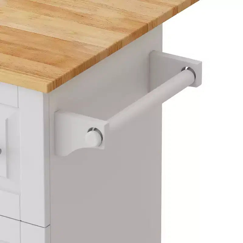 FAMYYT 43" White Kitchen Island Cart with Solid Wood Top, 2-Door Cabinet, 3 Drawers, Spice Rack and Towel Rack