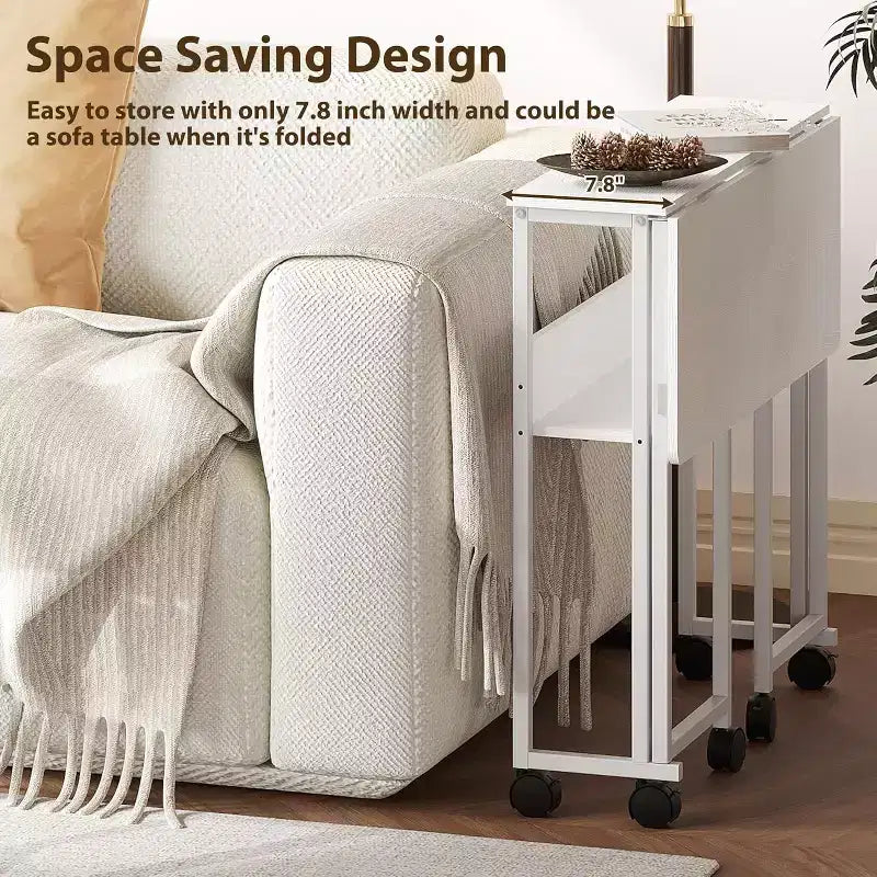 31.5" Foldable Rolling Desk with Storage Shelf and Wheels - Portable Computer Table for Small Spaces