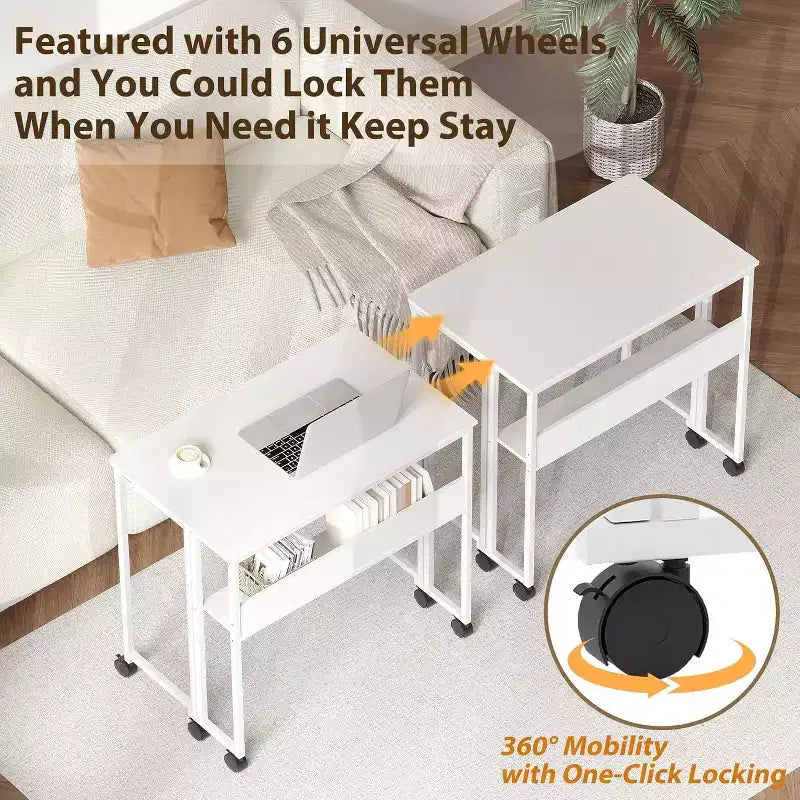 31.5" Foldable Rolling Desk with Storage Shelf and Wheels - Portable Computer Table for Small Spaces