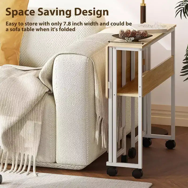 31.5" Foldable Rolling Desk with Storage Shelf and Wheels - Portable Computer Table for Small Spaces
