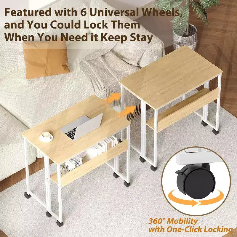 31.5" Foldable Rolling Desk with Storage Shelf and Wheels - Portable Computer Table for Small Spaces