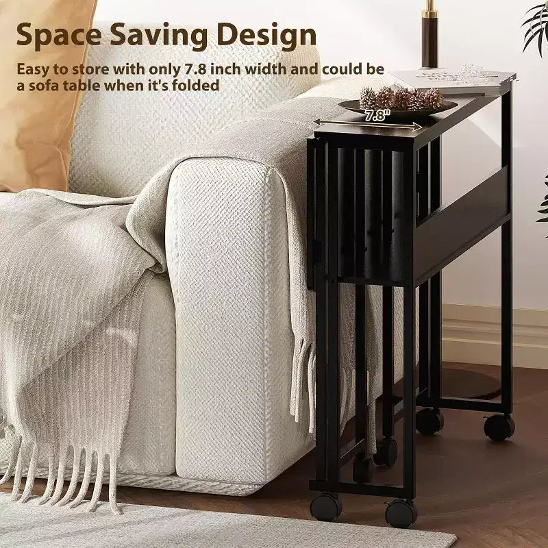 31.5" Foldable Rolling Desk with Storage Shelf and Wheels - Portable Computer Table for Small Spaces