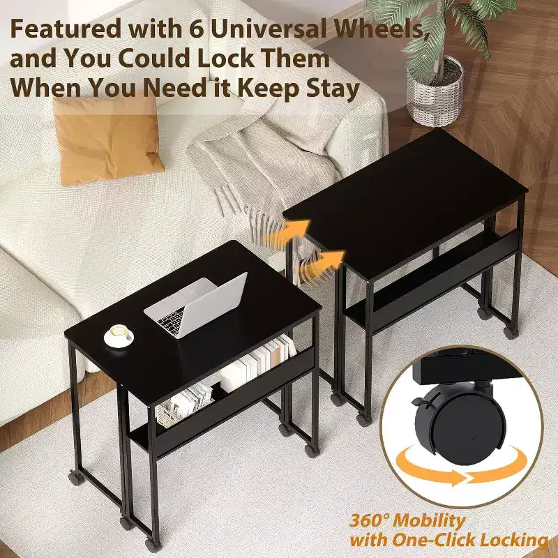 31.5" Foldable Rolling Desk with Storage Shelf and Wheels - Portable Computer Table for Small Spaces