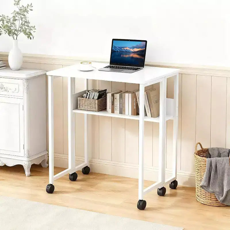 31.5" Foldable Rolling Desk with Storage Shelf and Wheels - Portable Computer Table for Small Spaces