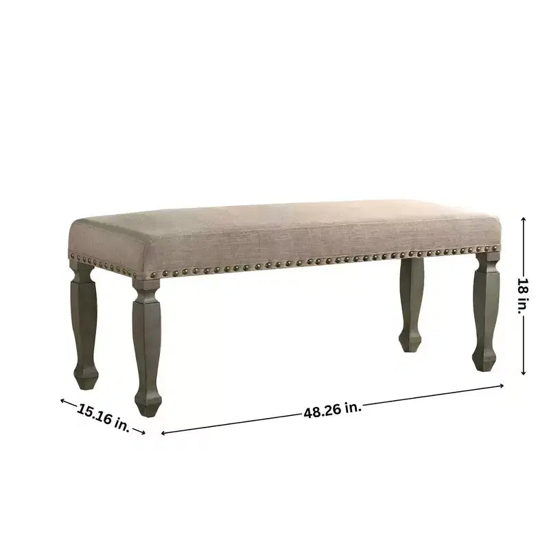 GDFStudio Preston 48" Modern Upholstered Wooden Bench with Nailhead Trim