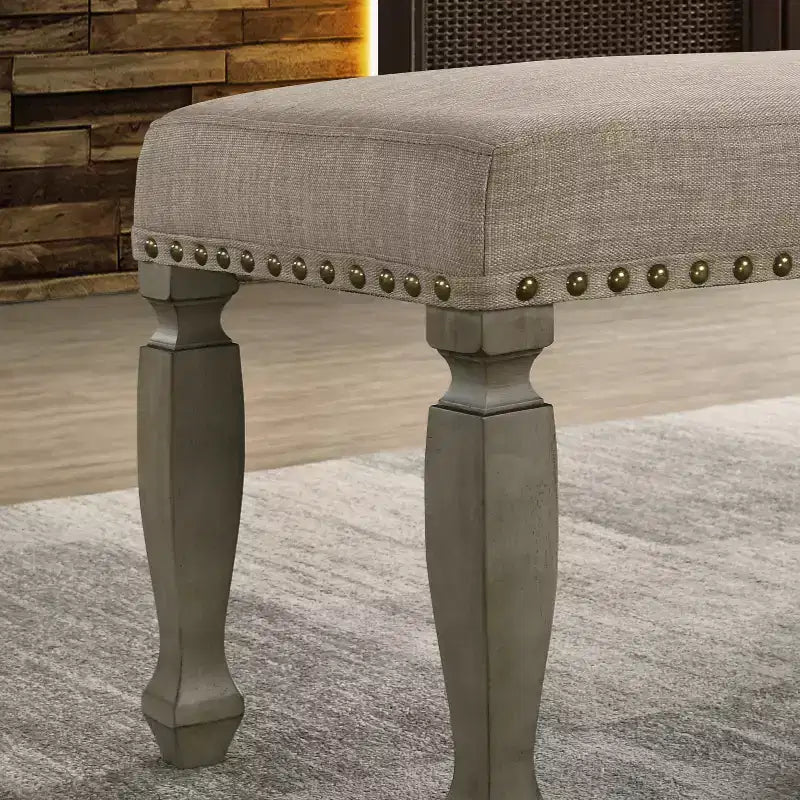 GDFStudio Preston 48" Modern Upholstered Wooden Bench with Nailhead Trim