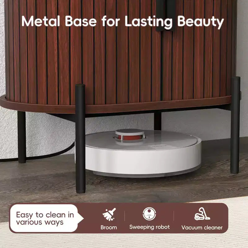 Bestier Mid-Century Modern Sideboard with Sliding Slat Doors, Built-In Power Outlet and USB Ports