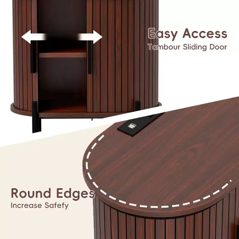 Bestier Mid-Century Modern Sideboard with Sliding Slat Doors, Built-In Power Outlet and USB Ports