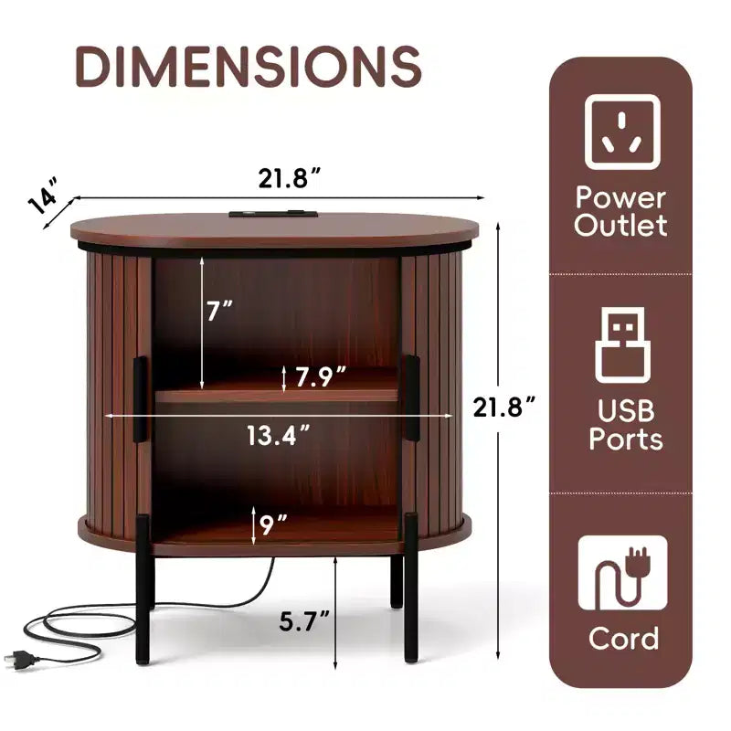 Bestier Mid-Century Modern Sideboard with Sliding Slat Doors, Built-In Power Outlet and USB Ports