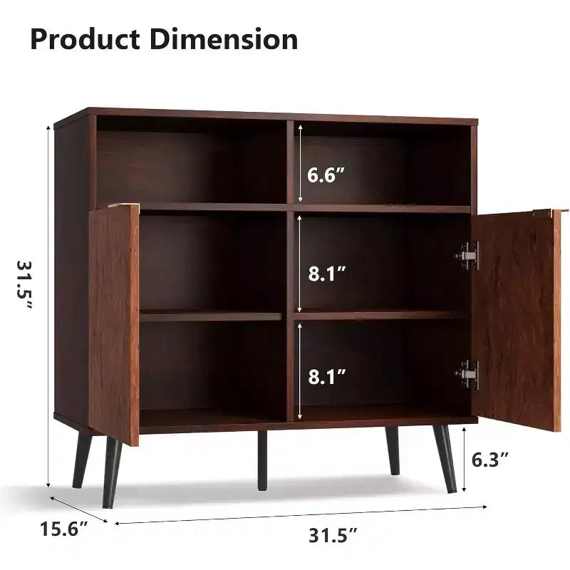 31.5" Farmhouse Rustic Wooden Sideboard Buffet with Barn Doors and Open Compartments for Entryway and Living Room