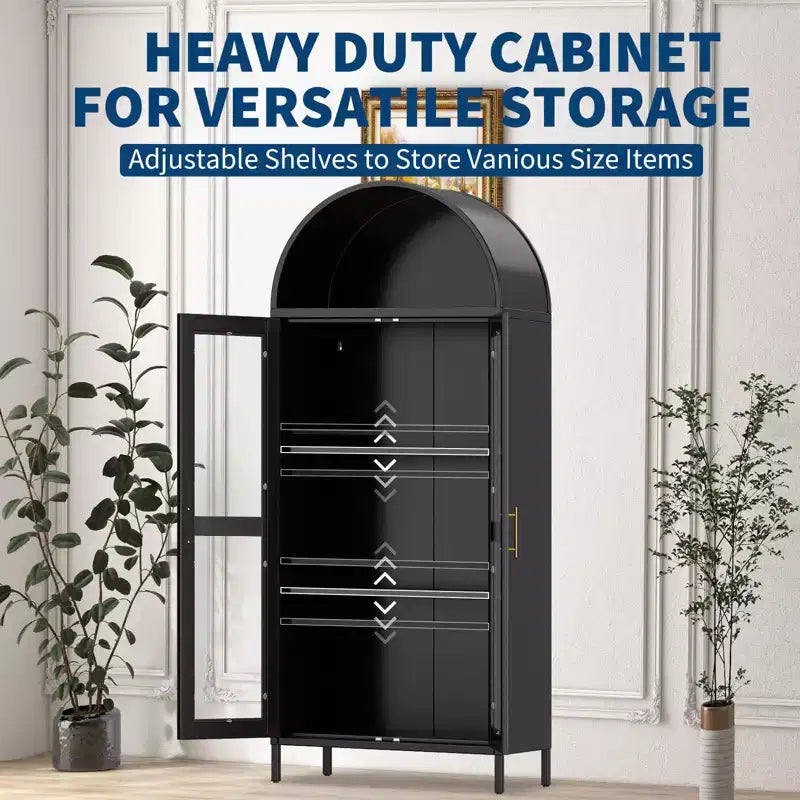 COZONY 73" Tall Arched Pantry Cabinet with Glass Doors and 2 Adjustable Shelves for Kitchen and Dining Room