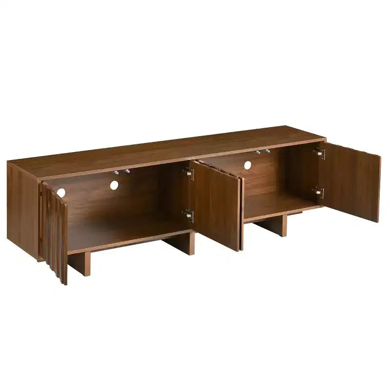 70" TV Stand for TVs up to 75" - Retro Wood Grain with Wavy Door Design and Dual Cabinet Storage