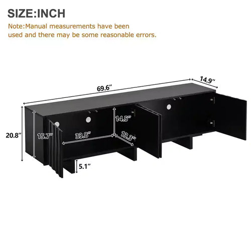 70" TV Stand for TVs up to 75" - Retro Wood Grain with Wavy Door Design and Dual Cabinet Storage