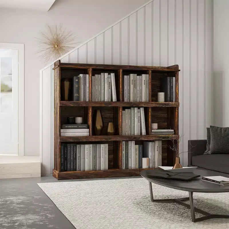 10-Cube Tall Freestanding Bookcase with Vintage Industrial Style for Living Room, Bedroom and Office