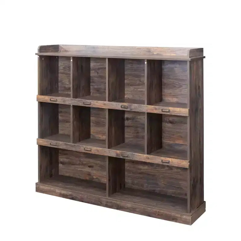 10-Cube Tall Freestanding Bookcase with Vintage Industrial Style for Living Room, Bedroom and Office