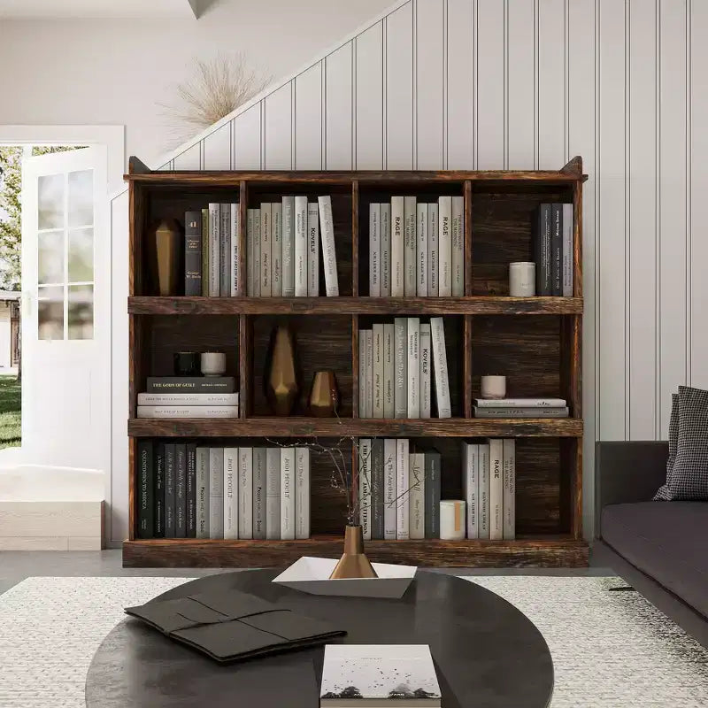 10-Cube Tall Freestanding Bookcase with Vintage Industrial Style for Living Room, Bedroom and Office