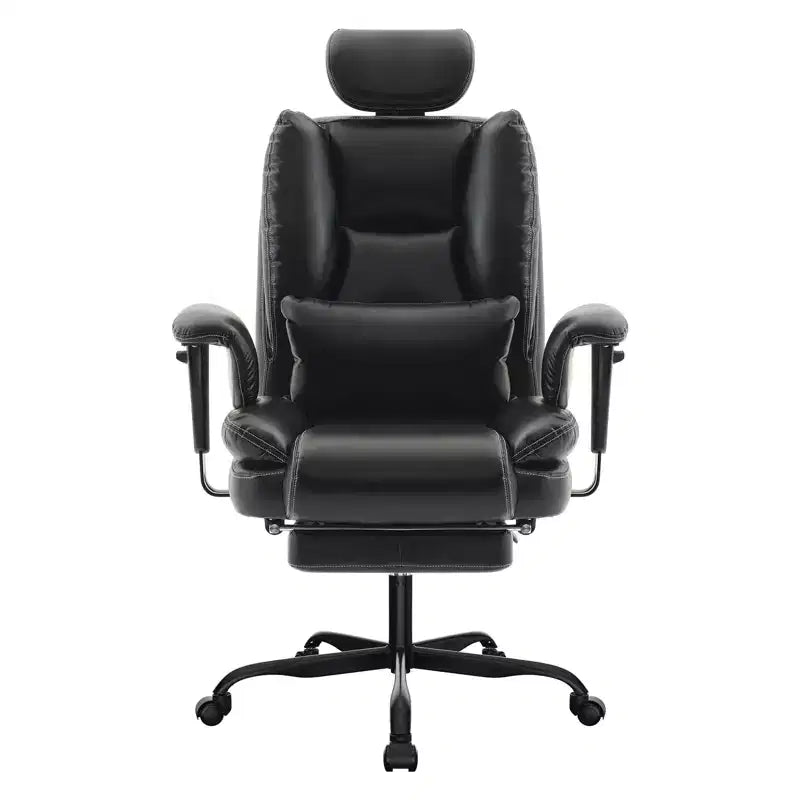 Ergonomic Office Chair 200 kg PU Leather with Adjustable Headrest, Lumbar Support and High Backrest - Black