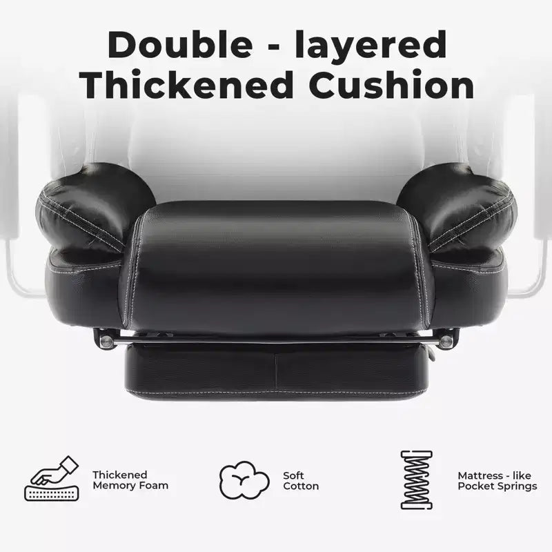 Ergonomic Office Chair 200 kg PU Leather with Adjustable Headrest, Lumbar Support and High Backrest - Black