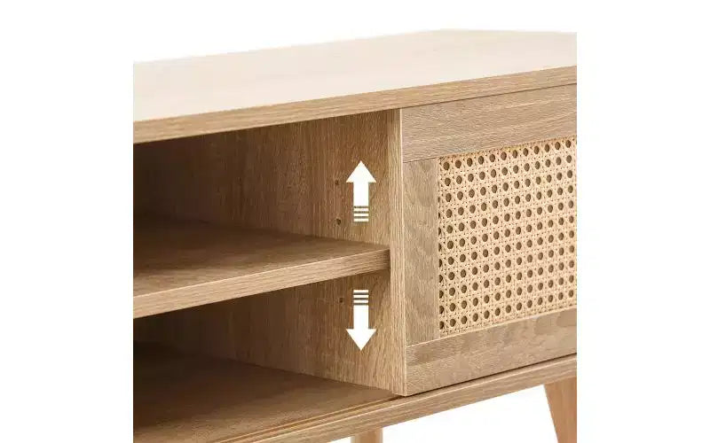 JVNOXK 55" Rattan TV Stand with Double Sliding Doors and Adjustable Shelves - Natural