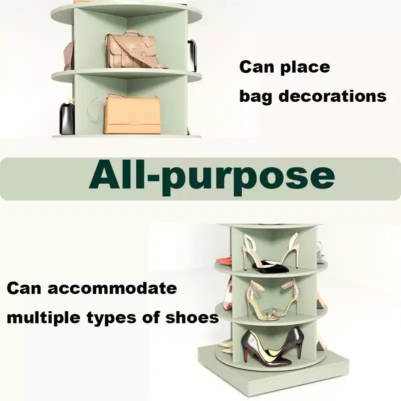 360° Rotating Shoe Rack Tower - 24-Pair Round Vertical Shoe and Handbag Organizer