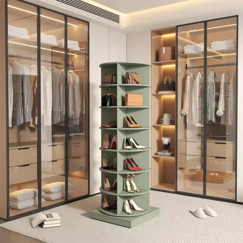 360° Rotating Shoe Rack Tower - 24-Pair Round Vertical Shoe and Handbag Organizer