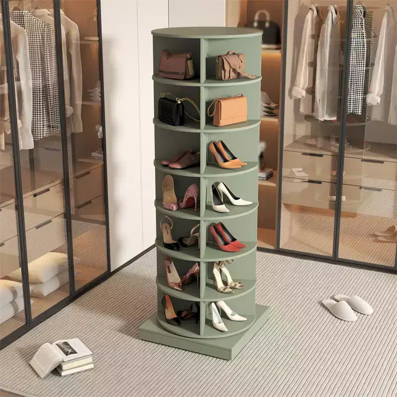 360° Rotating Shoe Rack Tower - 24-Pair Round Vertical Shoe and Handbag Organizer