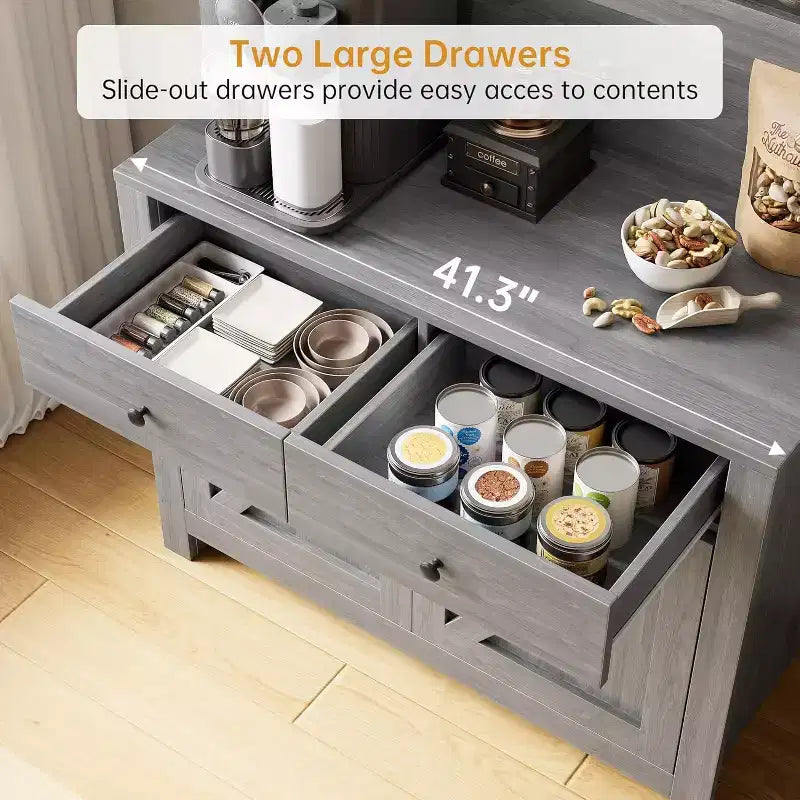 Kitchen Pantry Cabinet with Microwave Stand, Freestanding Hutch with Buffet Cupboard and Tall Storage