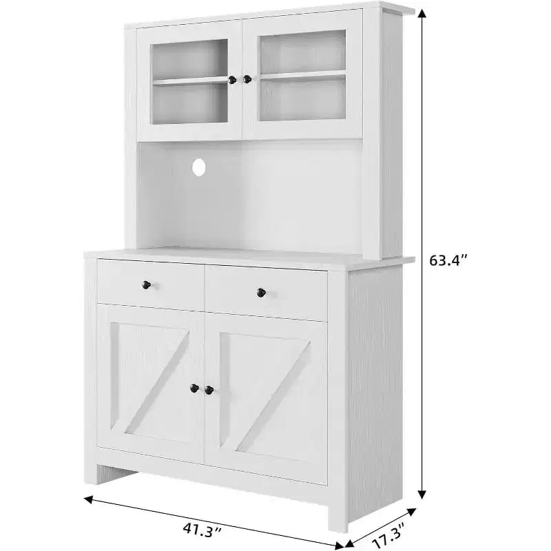 Kitchen Pantry Cabinet with Microwave Stand, Freestanding Hutch with Buffet Cupboard and Tall Storage