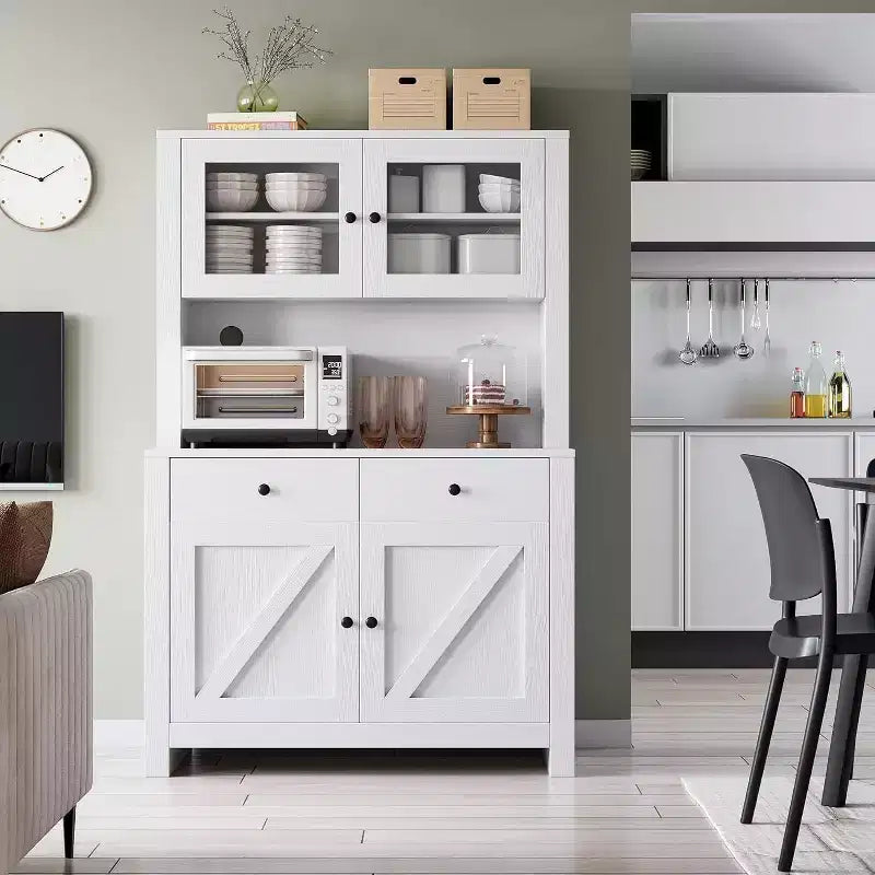 Kitchen Pantry Cabinet with Microwave Stand, Freestanding Hutch with Buffet Cupboard and Tall Storage