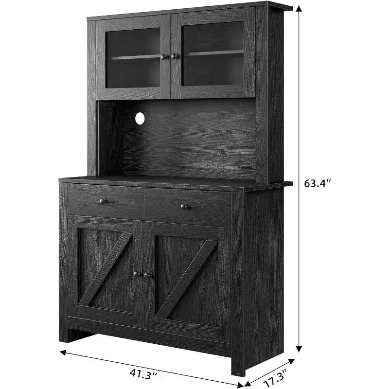 Kitchen Pantry Cabinet with Microwave Stand, Freestanding Hutch with Buffet Cupboard and Tall Storage