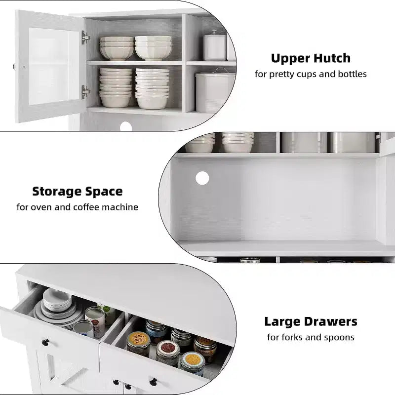 Kitchen Pantry Cabinet with Microwave Stand, Freestanding Hutch with Buffet Cupboard and Tall Storage