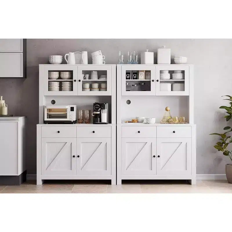 Kitchen Pantry Cabinet with Microwave Stand, Freestanding Hutch with Buffet Cupboard and Tall Storage
