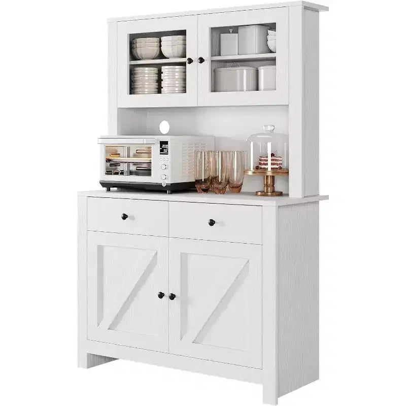Kitchen Pantry Cabinet with Microwave Stand, Freestanding Hutch with Buffet Cupboard and Tall Storage
