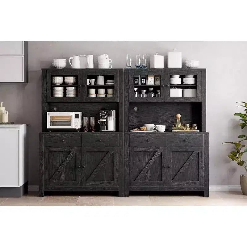 Kitchen Pantry Cabinet with Microwave Stand, Freestanding Hutch with Buffet Cupboard and Tall Storage