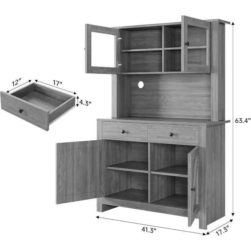 Kitchen Pantry Cabinet with Microwave Stand, Freestanding Hutch with Buffet Cupboard and Tall Storage