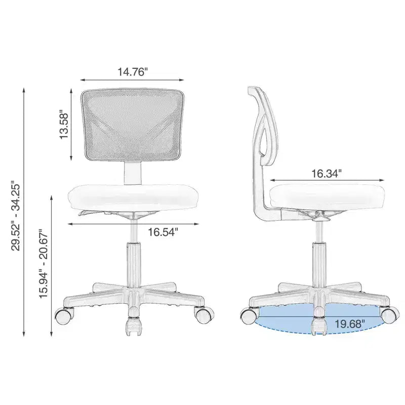 TUYOHW Low-Back Mesh Armless Office Chair with Lumbar Support for Study, Office and Reading Room