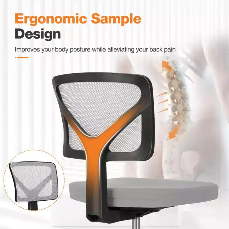 TUYOHW Low-Back Mesh Armless Office Chair with Lumbar Support for Study, Office and Reading Room
