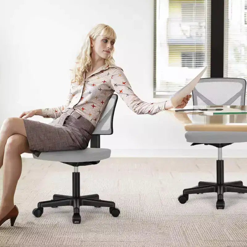 TUYOHW Low-Back Mesh Armless Office Chair with Lumbar Support for Study, Office and Reading Room