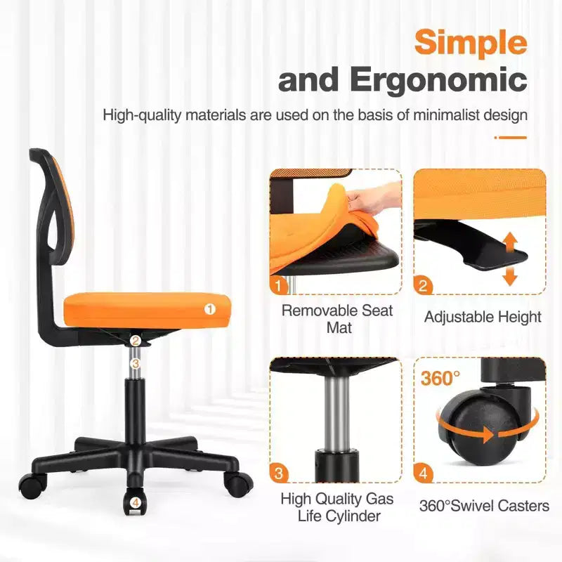 TUYOHW Low-Back Mesh Armless Office Chair with Lumbar Support for Study, Office and Reading Room