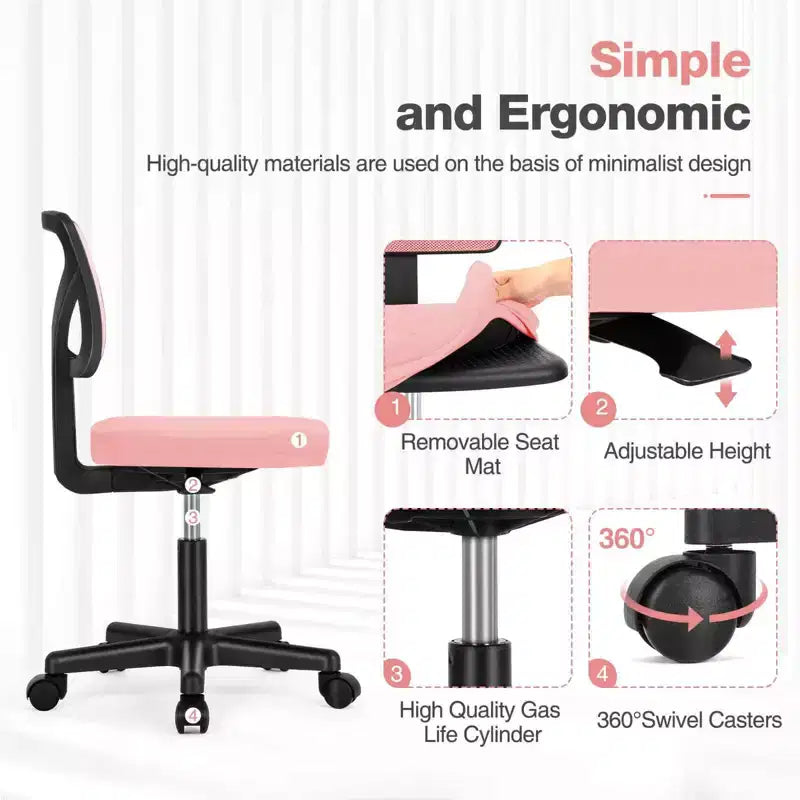 TUYOHW Low-Back Mesh Armless Office Chair with Lumbar Support for Study, Office and Reading Room